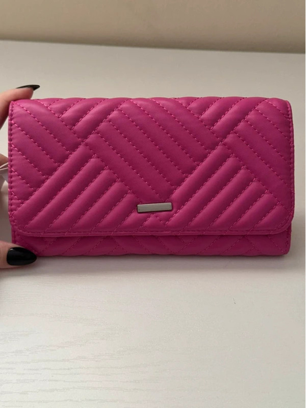 Couture Gems Hot Pink Quilted Chevron Bifold Wallet Clutch NWT